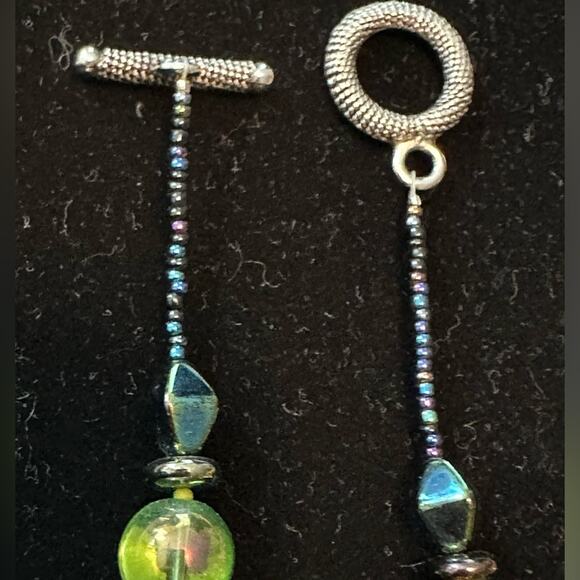 Handcrafted earrings and necklace set blue/yellow/green accents - Picture 7 of 9